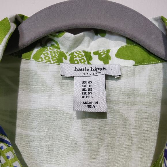 Haute Hippie Sz XS Green White Long Sleeve Floral Button Front Shirt Dress - Picture 3 of 10